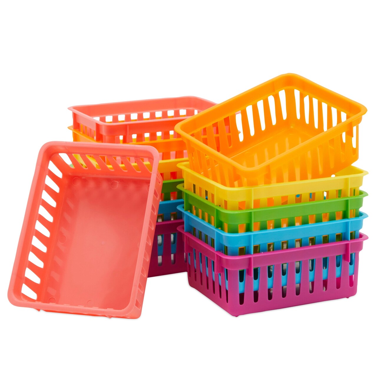 Bright Creations 12 Pack Small Plastic Classroom Storage Bins for Organization and School Supplies 6 Colors (6.2 x 4.8 x 2.4 inches)